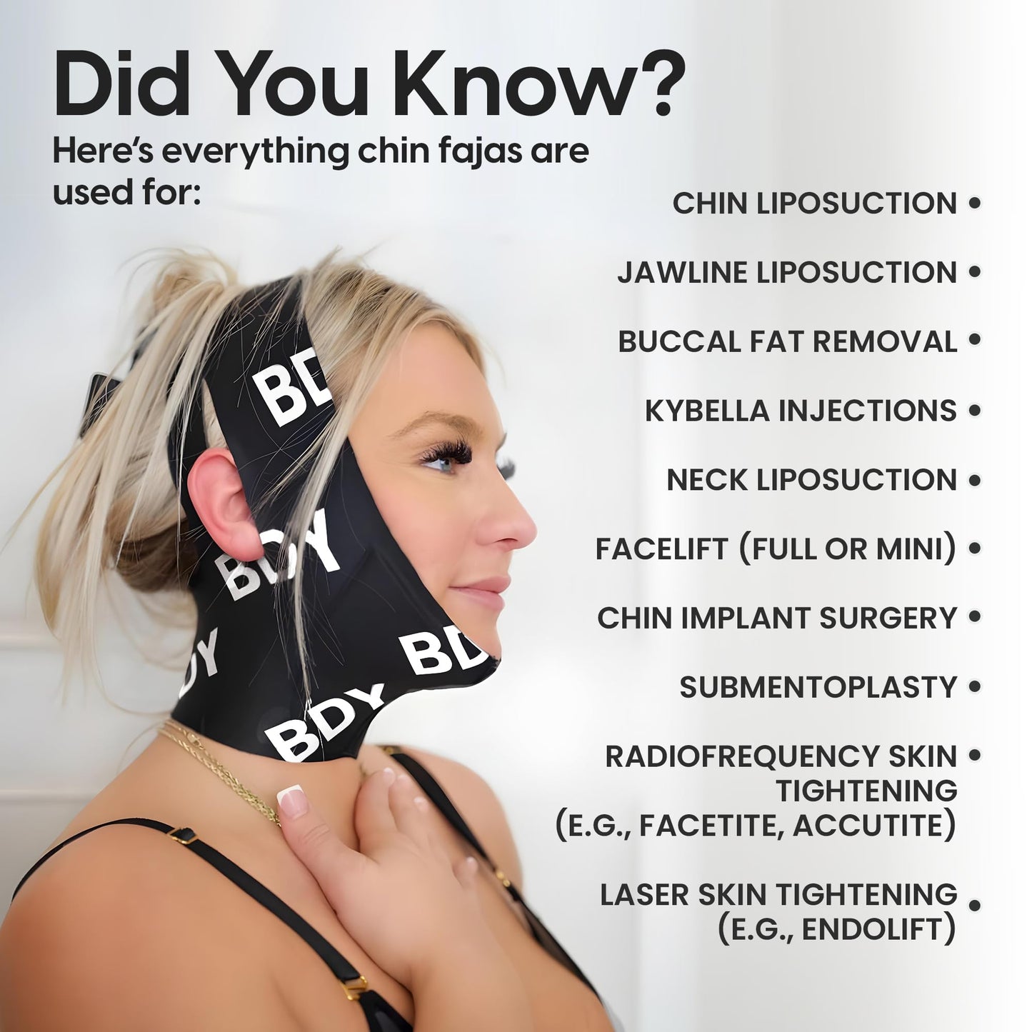 Black Post Surgical Chin Strap Compression Bandage for Neck and Chin, L/XL