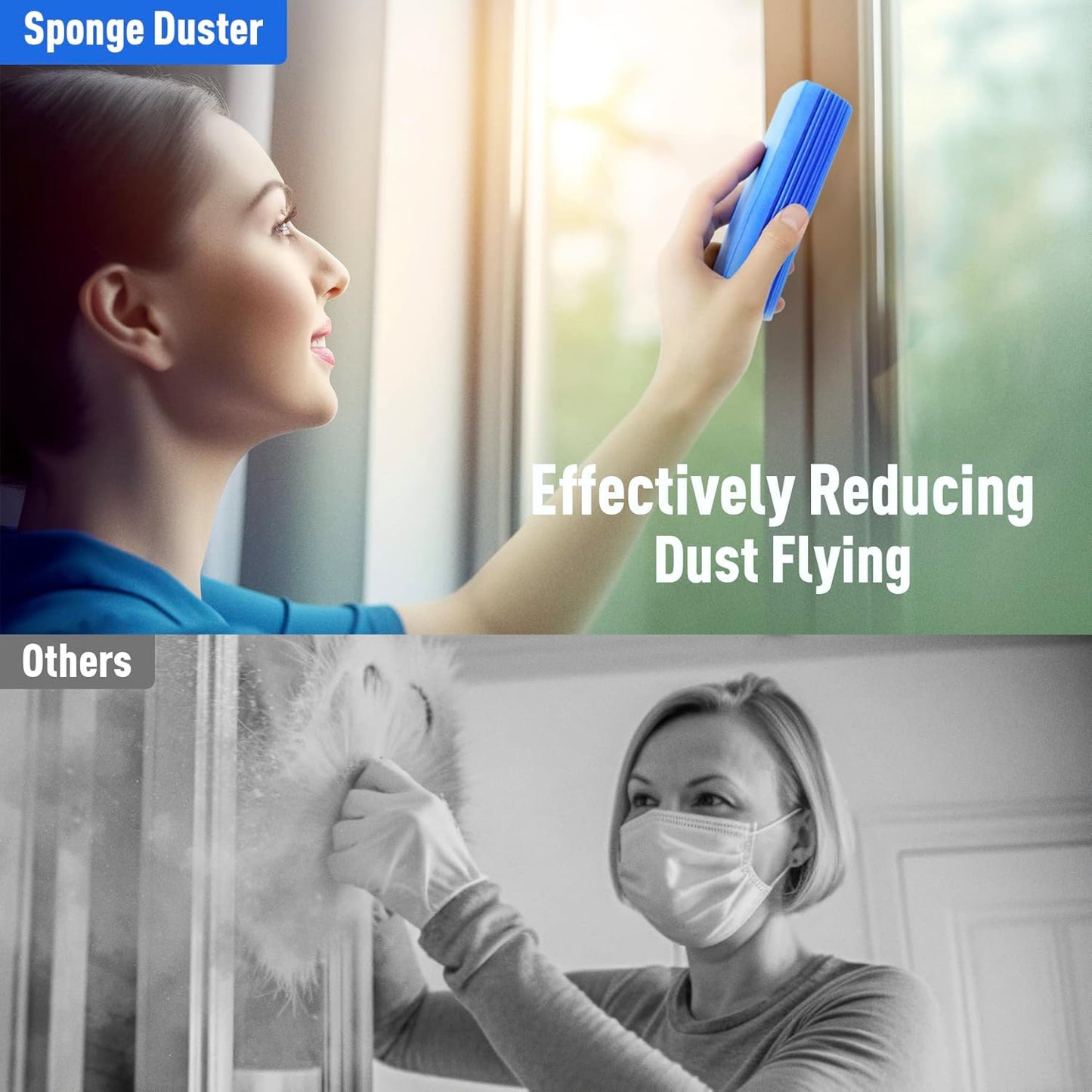 2-Pack Durable Magical Damp Cleaning Duster Sponge - Dual Guide Groove Design for Effective Dusting
