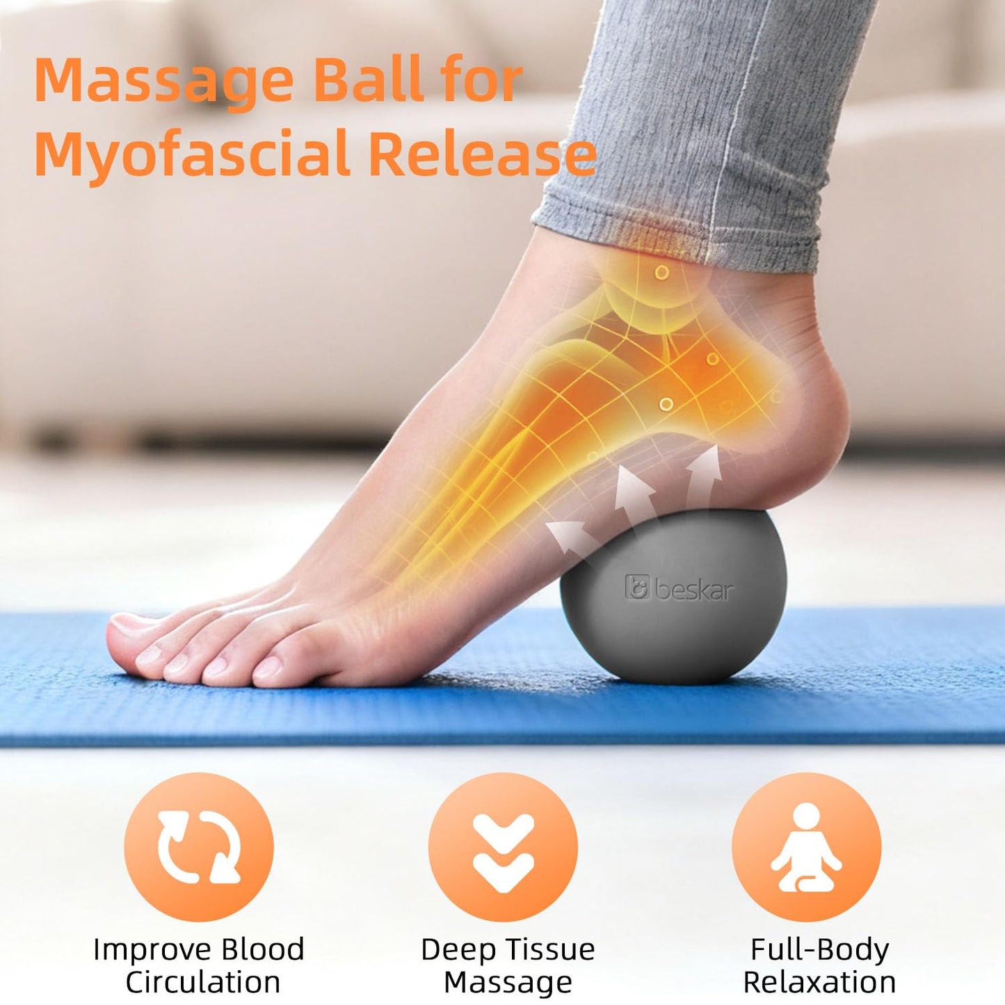 Silicone Lacrosse Massage Ball for Myofascial Release and Plantar Fasciitis Relief - Gray
