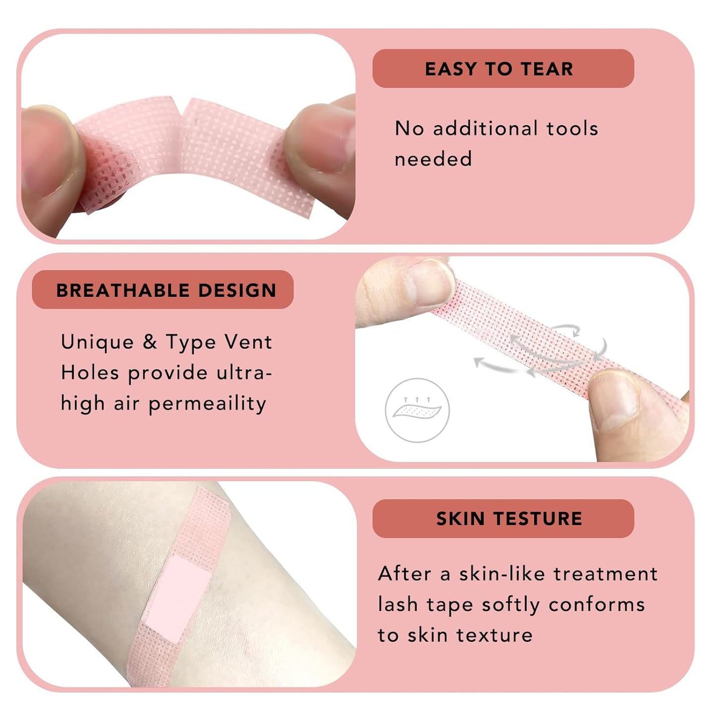 Premium Eyelash Extension Tape, 3.94 Yards, Breathable Non-Woven Silicone Gel - Pink