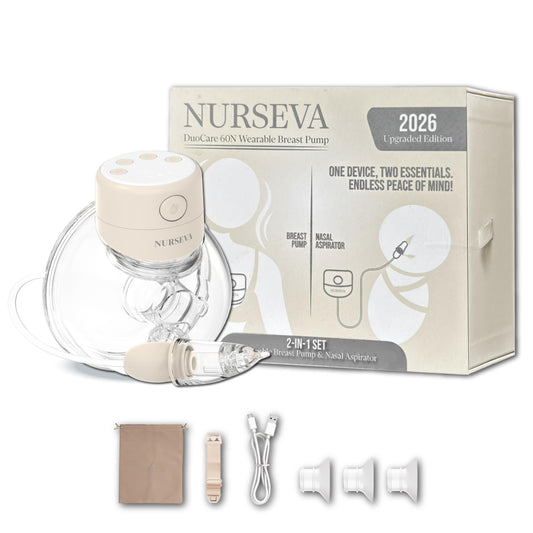 DuoCare 60N Hands-Free Breast Pump and Nasal Aspirator Kit - 2026 Upgraded Wearable Electric Milk Collector - Portable Wireless Nursing Pump