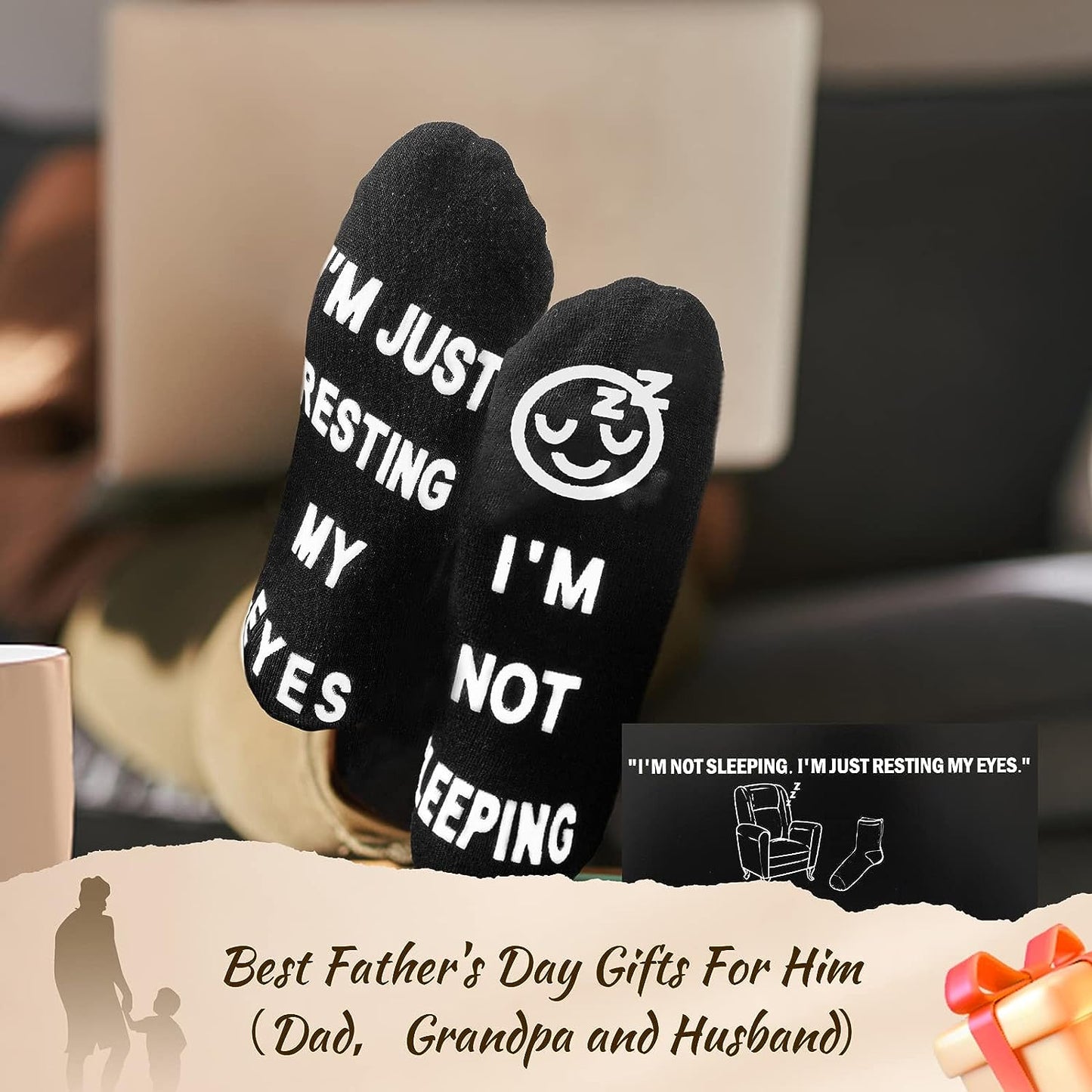 "I'm Not Sleeping I'm Just Resting My Eyes" Black Socks Funny Gift
