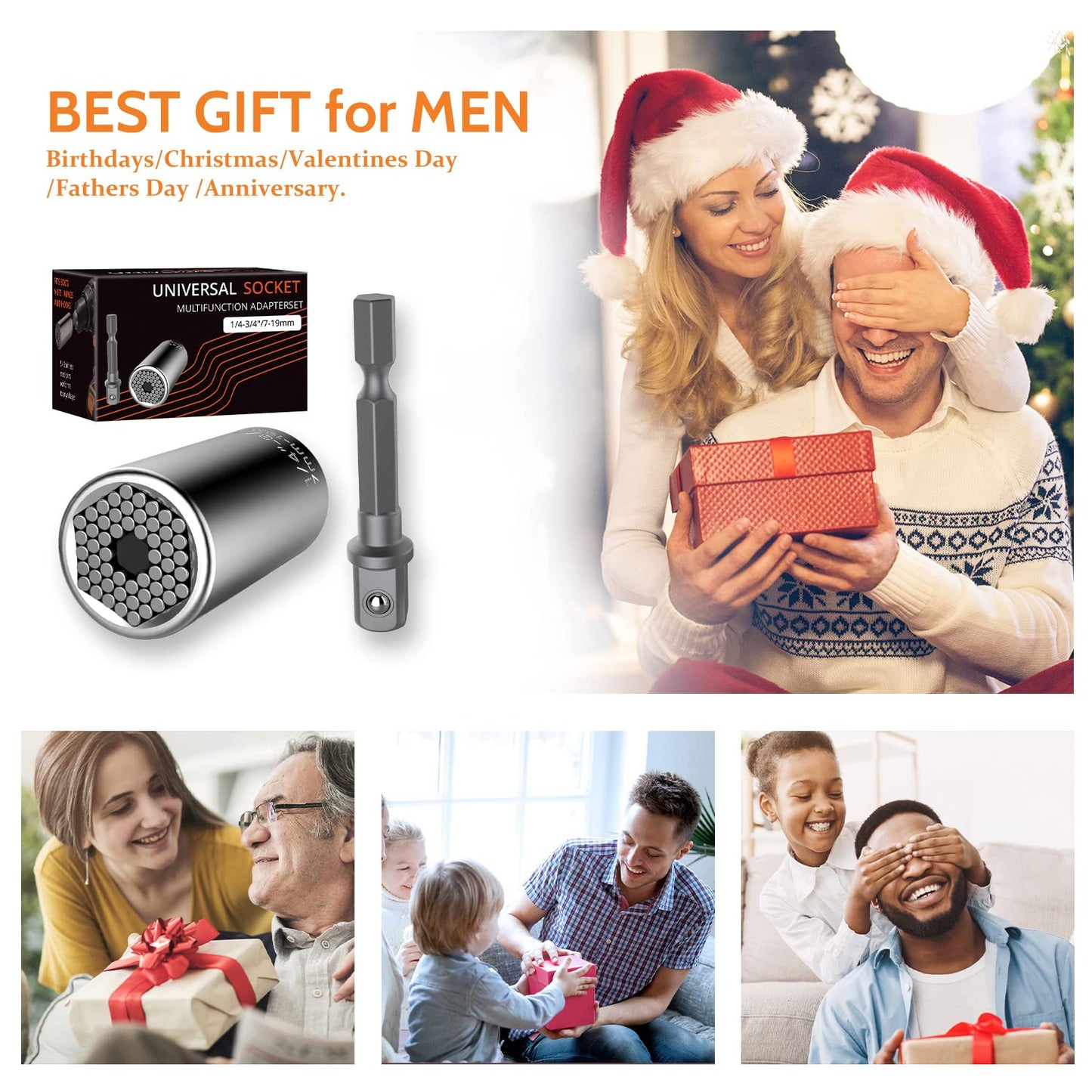 Universal Socket Tool Set, Self-Adjusting 7mm-19mm & 1/4 in-3/4 in, Includes Power Drill Adapter, 2-Piece Multi-Function Nut Driver for Fasteners