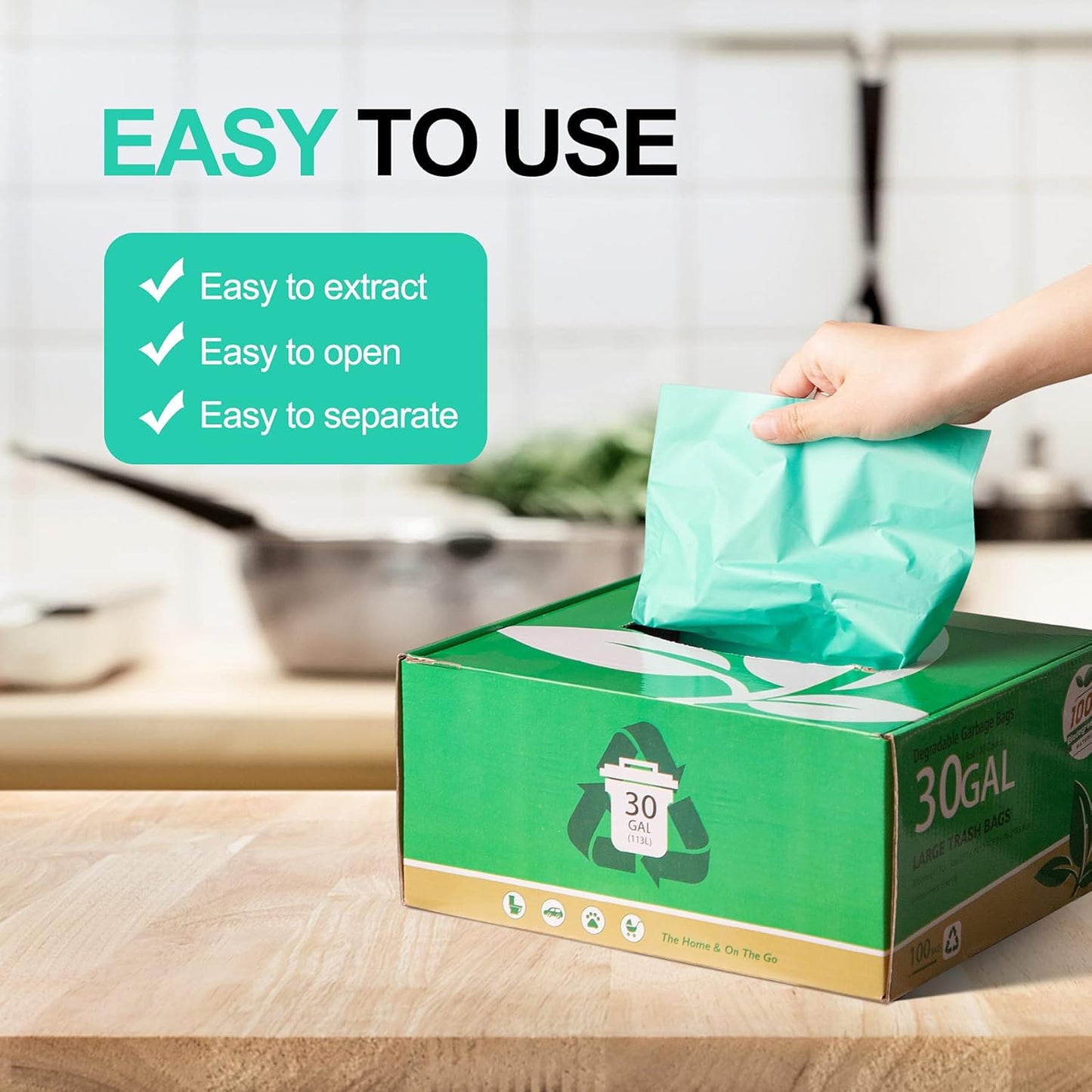 Eco-Friendly 30 Gallon Compostable Trash Bags, 100 Count - Perfect for Kitchen and Yard