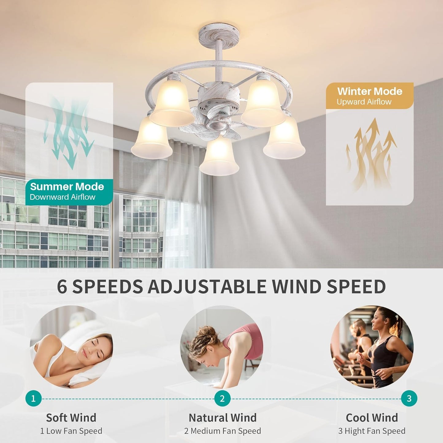 25" Matte White & Gold Ceiling Fan with Lights & Remote - Modern Farmhouse Style