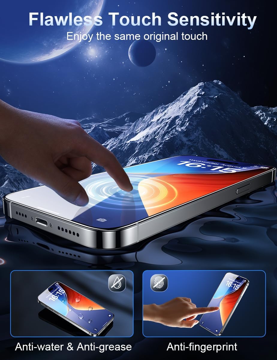 Premium 6.7 Inch Screen Protector for iPhone 15 Pro Max: 2-Pack Tempered Glass, Full Coverage, Anti-Scratch