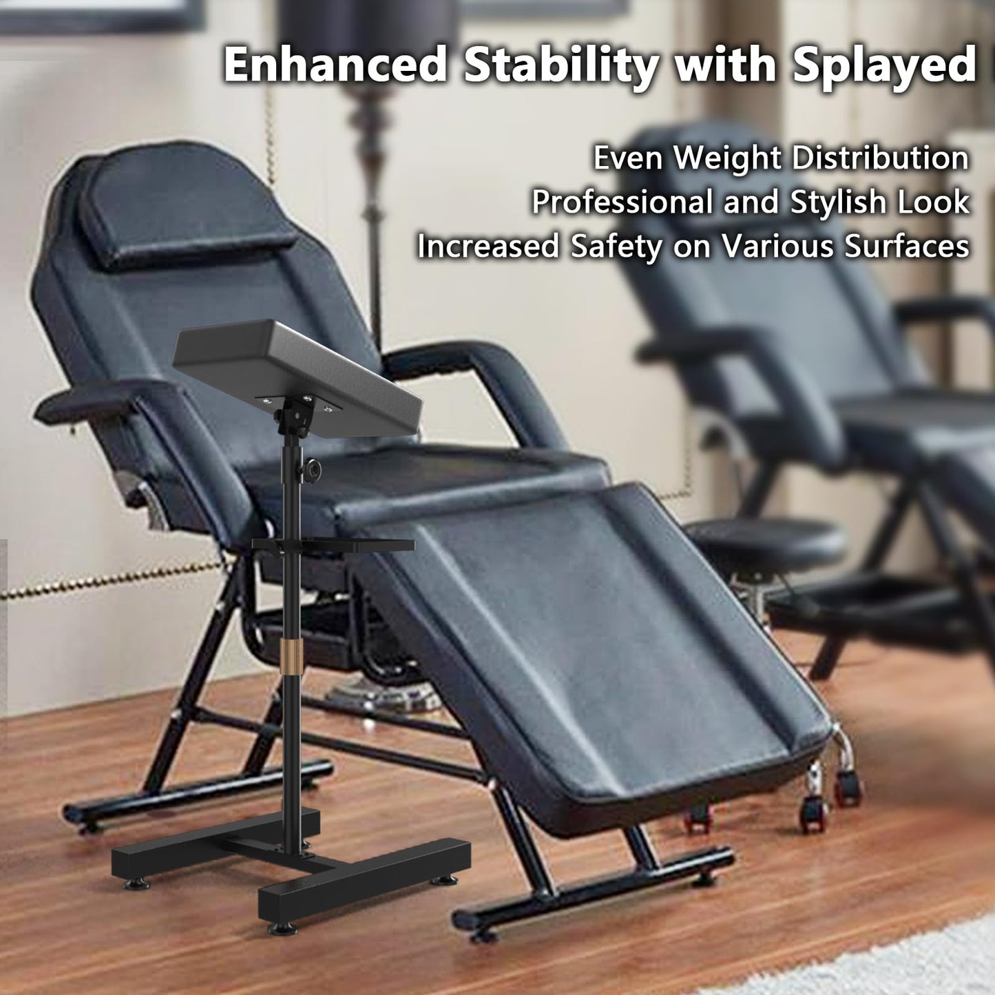 Professional Adjustable Tattoo Armrest Stand with Storage Tray and Tool Bucket - Heavy Duty H-Base for Studio Use