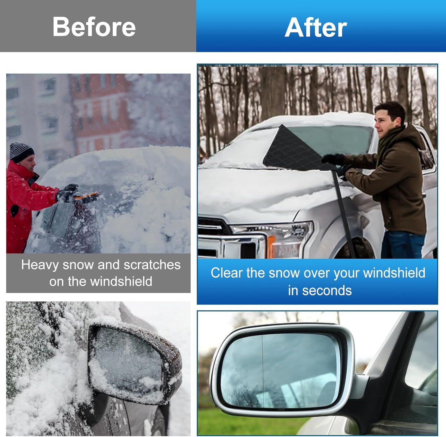 Defend Against Winter: 4-Layer Magnetic Windshield Snow Cover for Cars, Trucks & SUVs | Easy Install, 96x58 inches