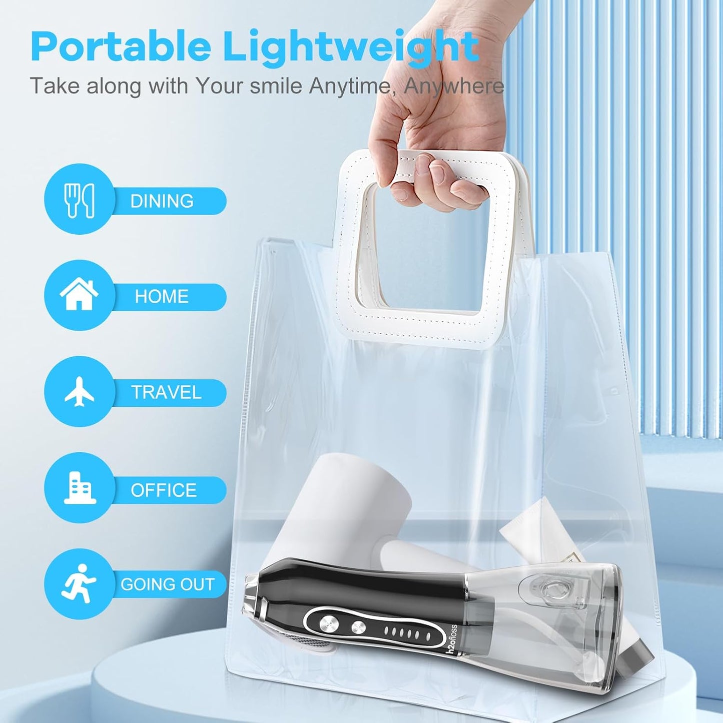 Portable Water Dental Flosser with 5 Modes - Cordless, Rechargeable, Waterproof, 300ml Tank for Home & Travel