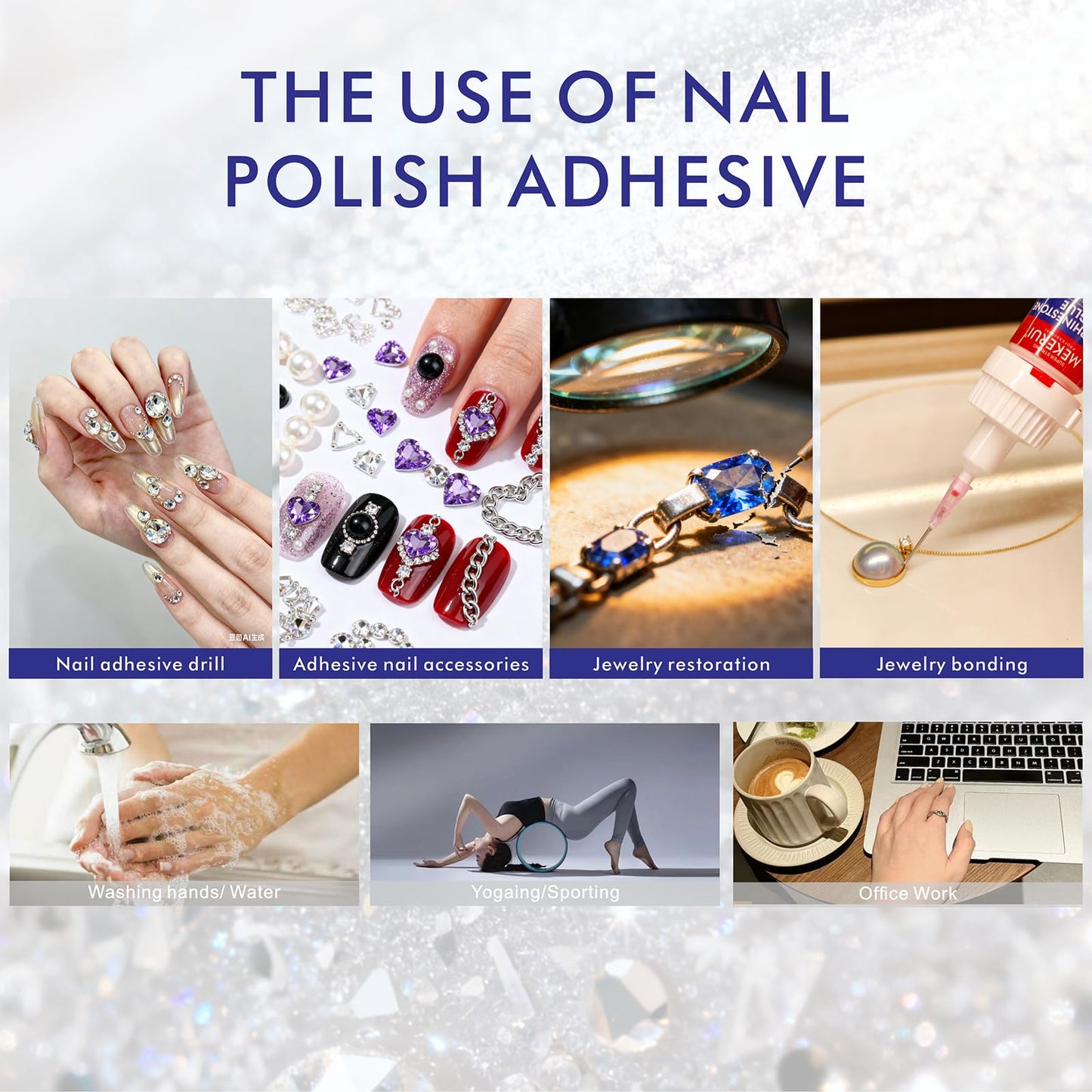Quick-Dry Nail Rhinestone Glue - No UV Light Needed - Precision Dropper and Needle Tip Clear Adhesive