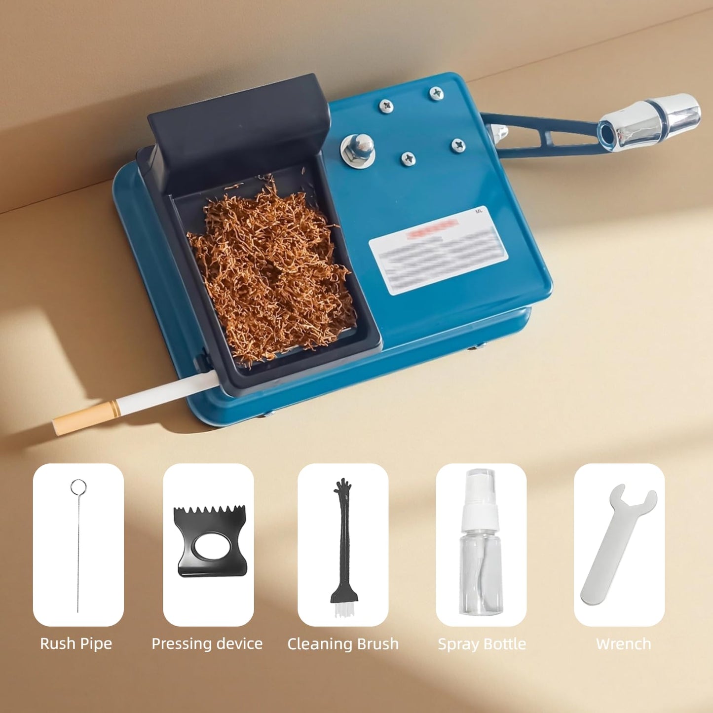 Manual Cigarette Rolling Machine for 0.31 in (8 mm) Tubes and 4.33 in (110 mm) Roller Kit