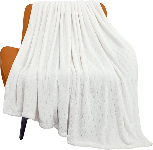Cream White Fleece Blanket Twin Size 60" x 80" Soft Plush Throw for Bed & Couch