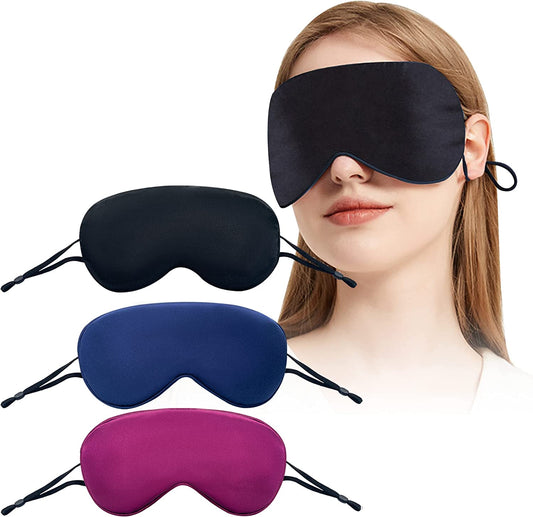 3pk (Black/Purple/Blue) Sleeping Mask/Eye Mask w/ Adjustable Ear Straps