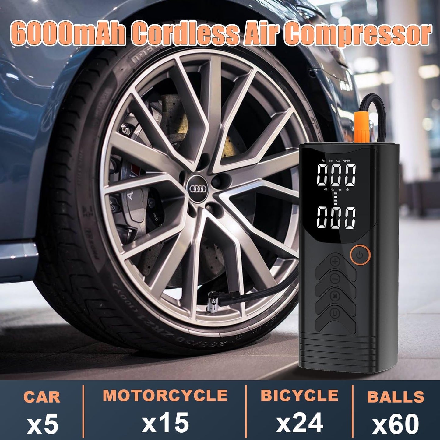 150PSI Portable Tire Inflator with Auto Shutoff & LED Light - Perfect for Cars, Bikes, & Motorcycles