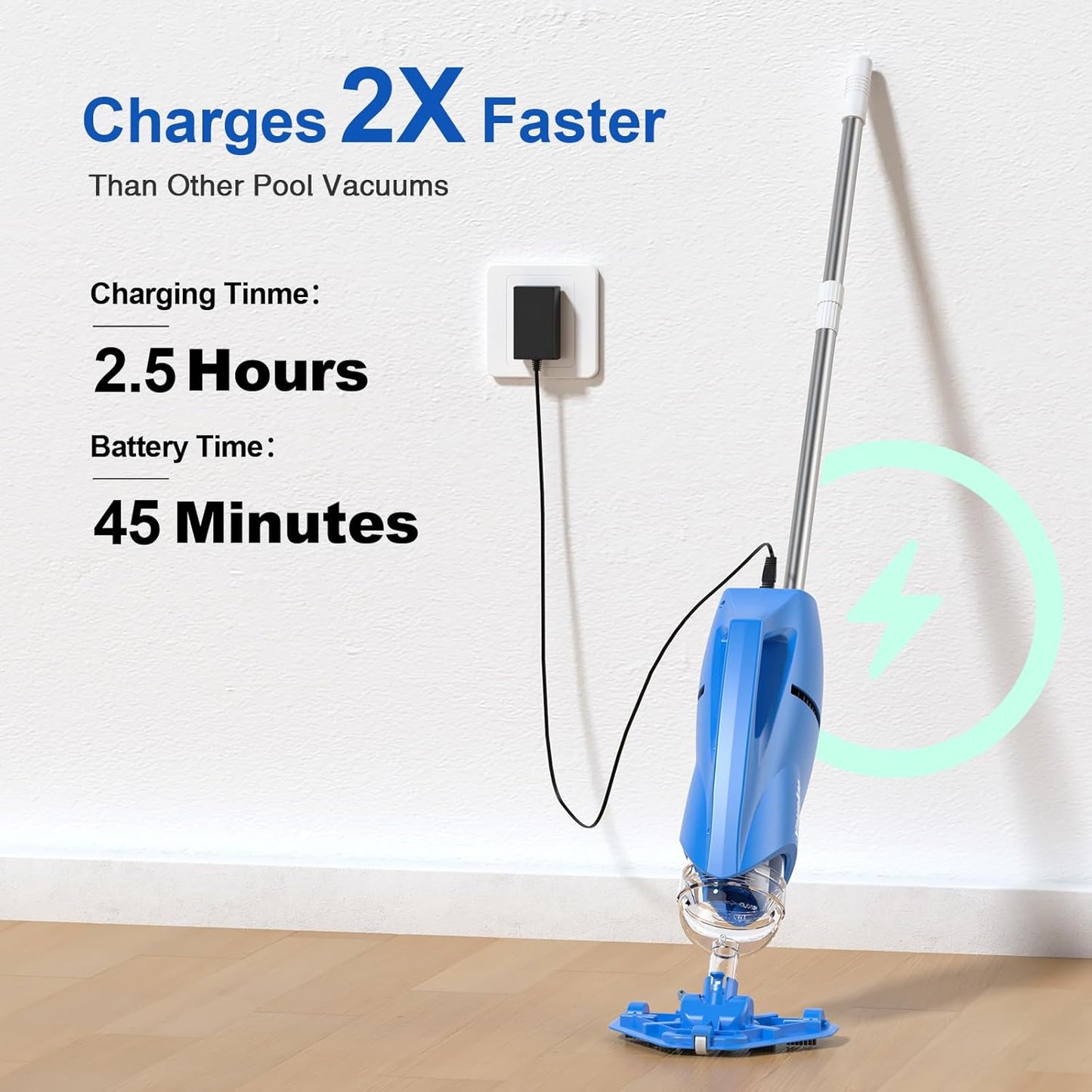 Cordless Handheld Pool Vacuum for Above & Inground Pools with Powerful 18 GPM Suction and Rechargeable Battery