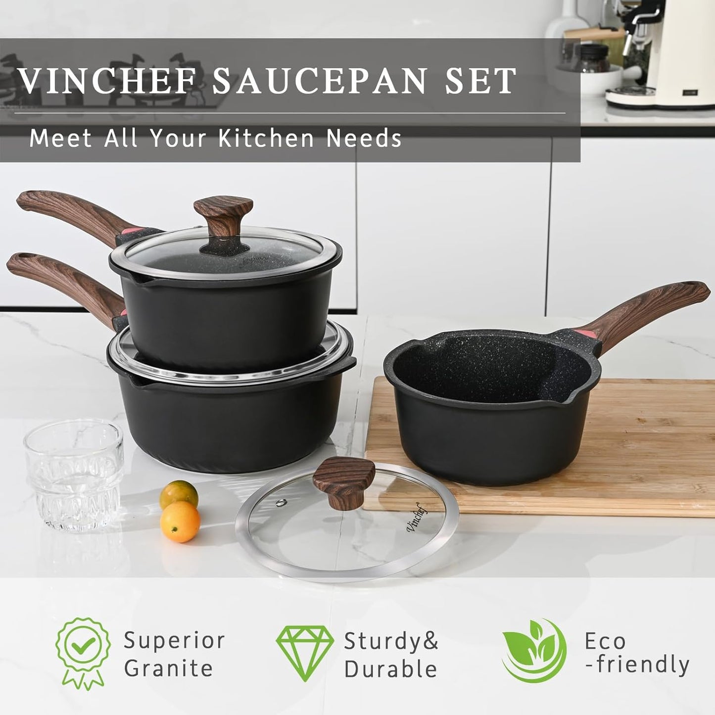 Nonstick 3QT Saucepan with Cool Handle & Lid - Perfect for Any Kitchen