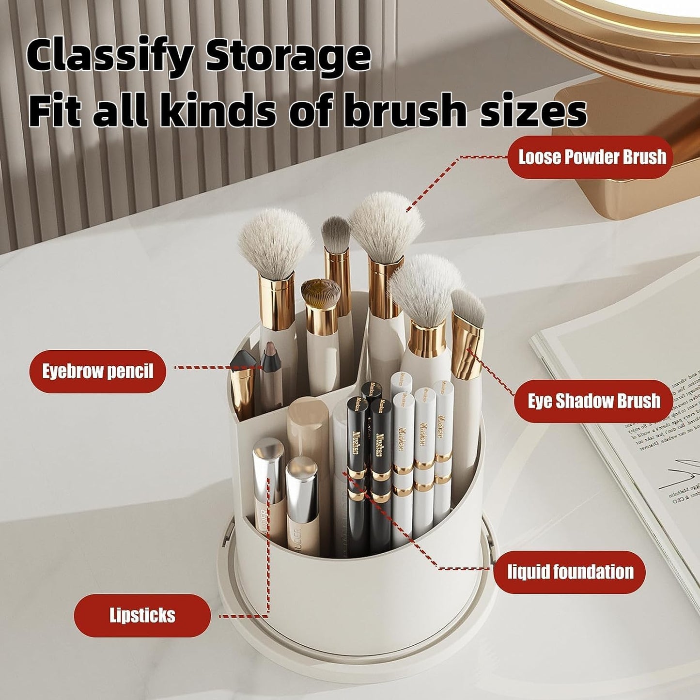 360° Rotating Makeup Brush Holder Organizer - Dustproof & Waterproof | Fits Vanity & Bathroom