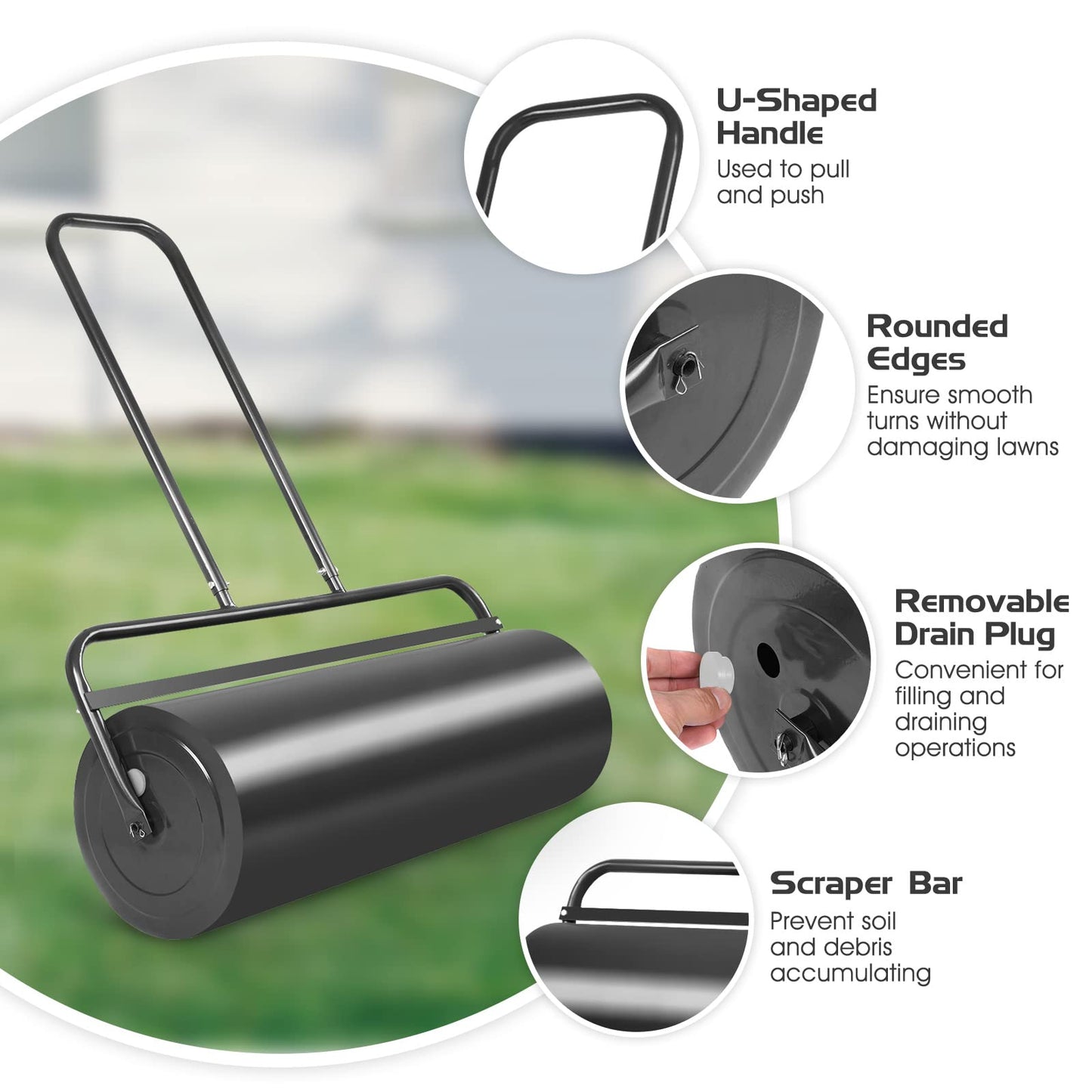 24 Inch Steel Lawn Roller 13 Gallon Pull and Push Yard Roller