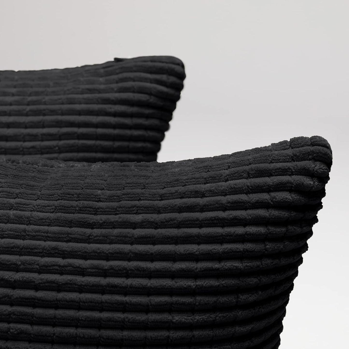 Black Corduroy Throw Pillow Covers for Fall, Striped Design - Set of 2 (18x18 Inch)