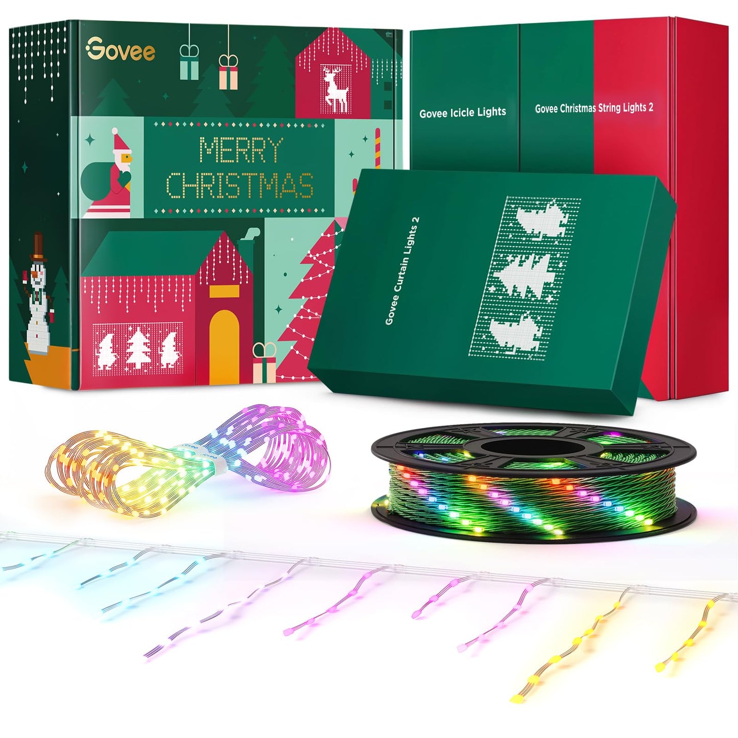 Govee Holly-Jolly Christmas Bundle - Smart RGBIC LED Curtain, String, and Icicle Lights