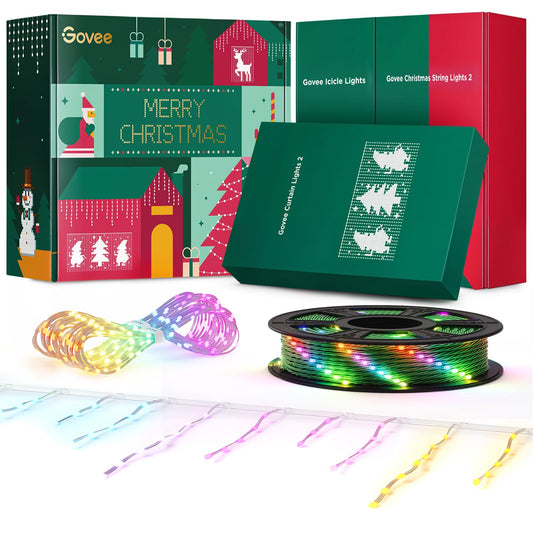 Govee Holly-Jolly Christmas Bundle - Smart RGBIC LED Curtain, String, and Icicle Lights