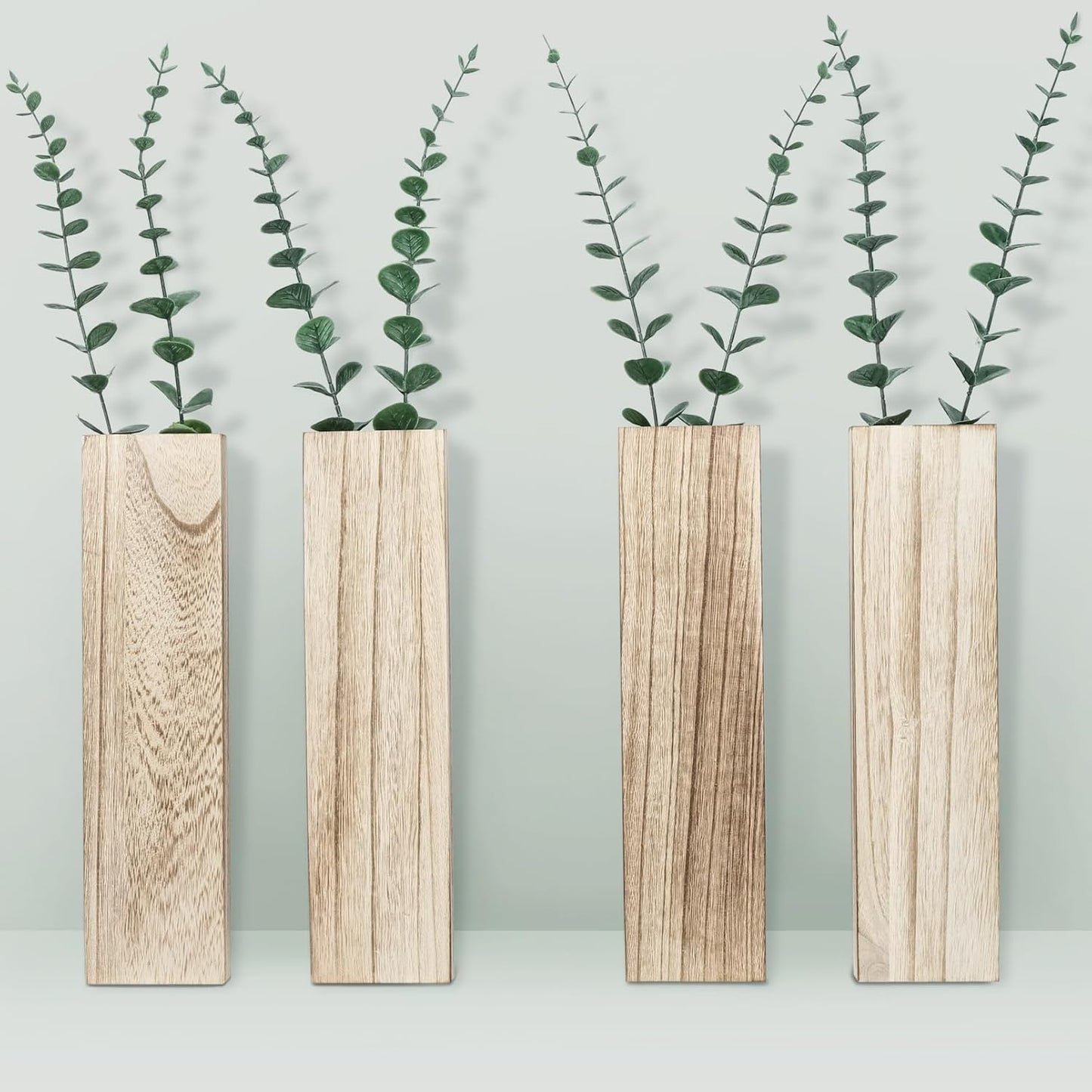4-Pack Explore Handcrafted Wooden Wall Vases for Modern Farmhouse Decor | Home & Office