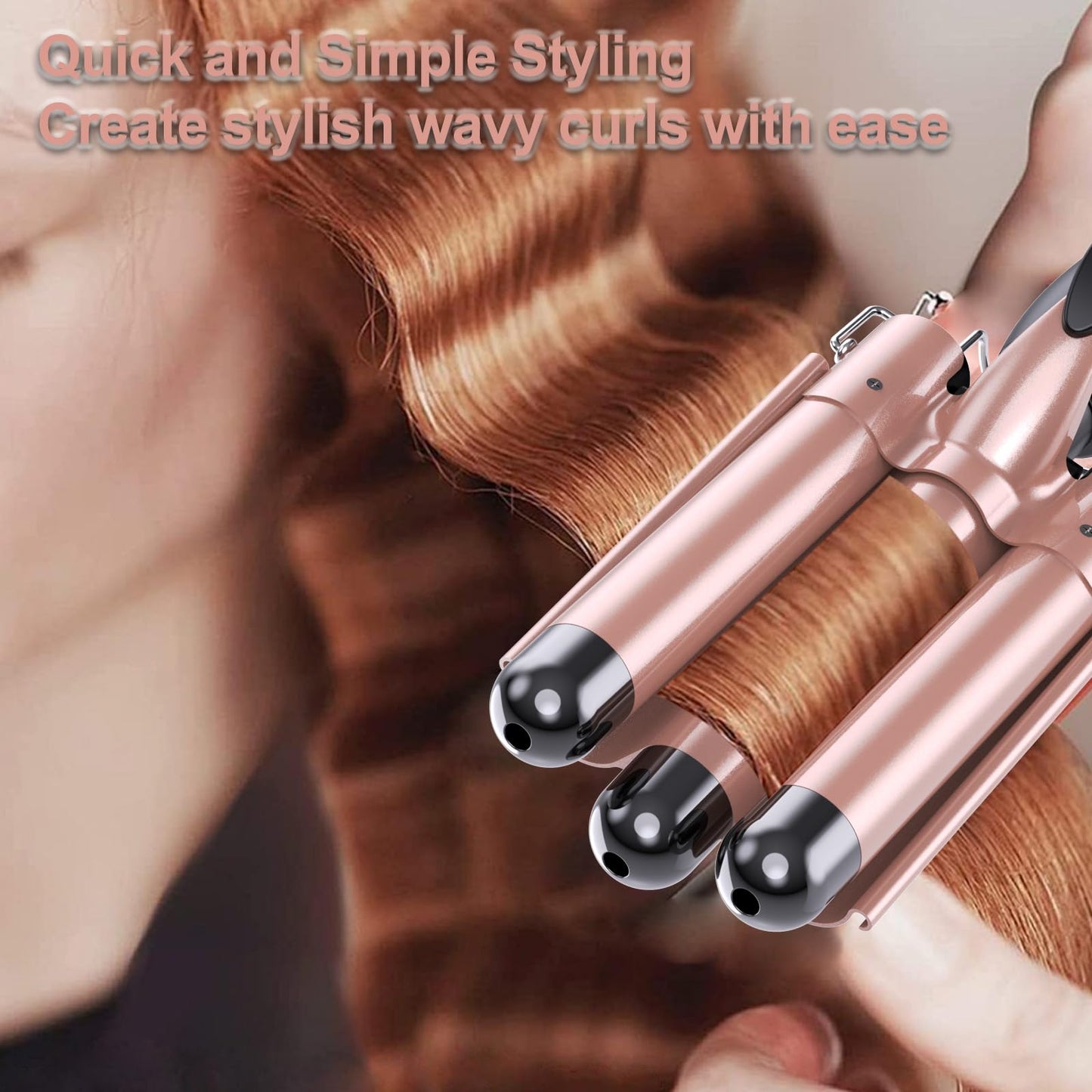 3 Barrel Curling Iron Hair Waver and Crimper with LCD Display - Adjustable Temperature 180°F to 430°F for Long Lasting Beach Waves