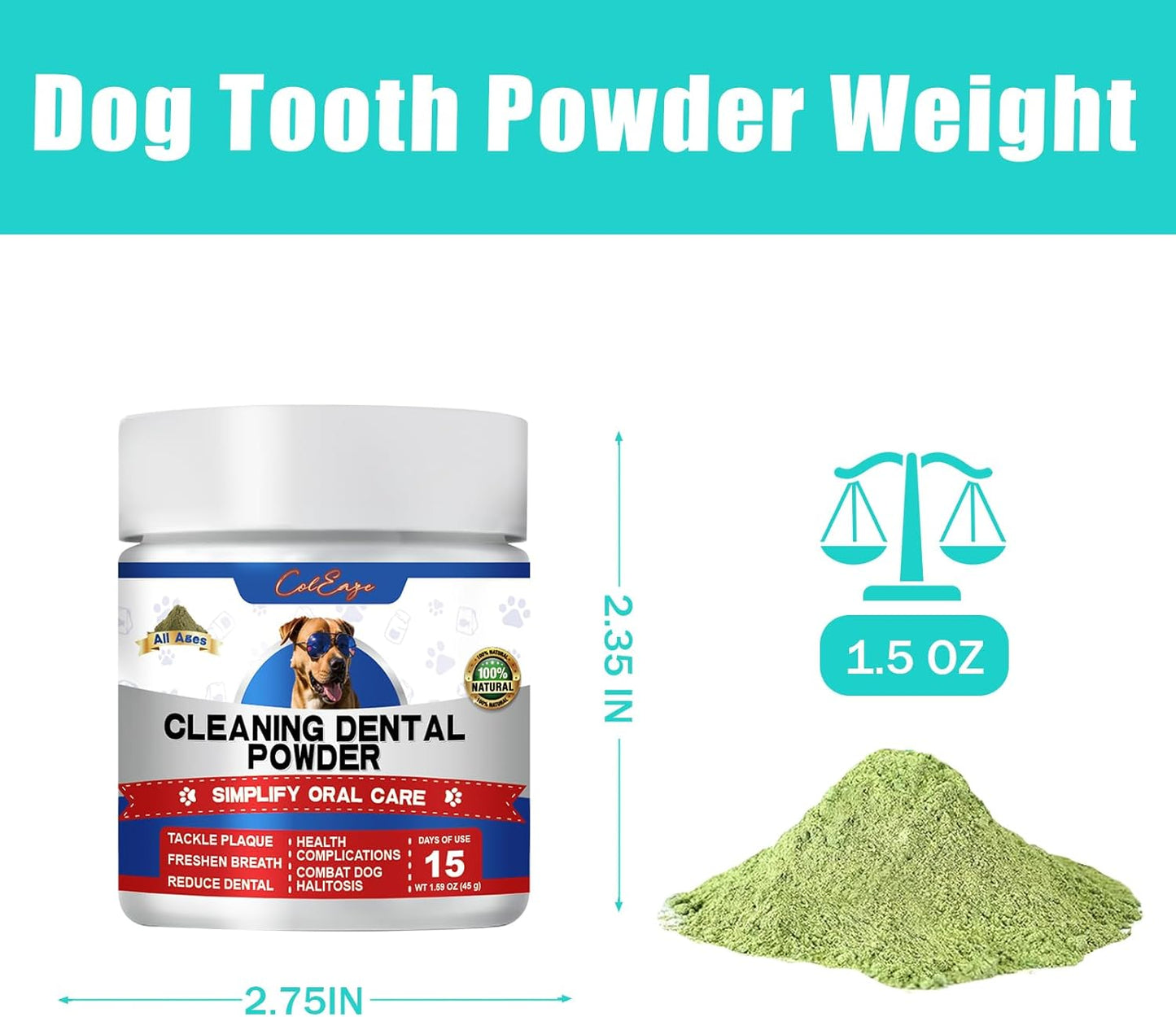 Herbal Dental Care Powder for Dogs & Cats, Breath Freshening, Plaque & Tartar Control, 45g