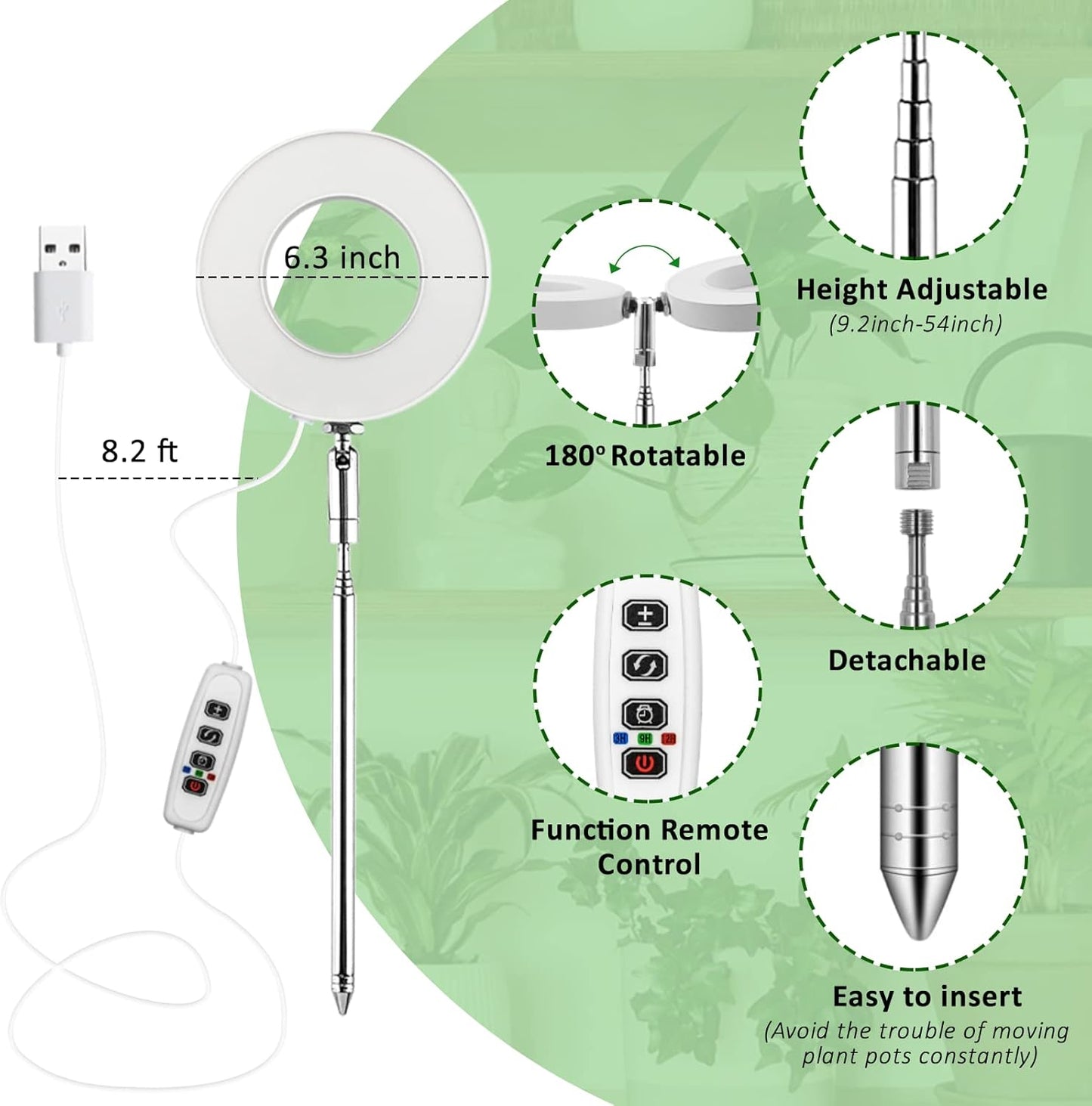 LED Grow Light for Indoor Plants: Full Spectrum, Adjustable Height & Dimmable Brightness