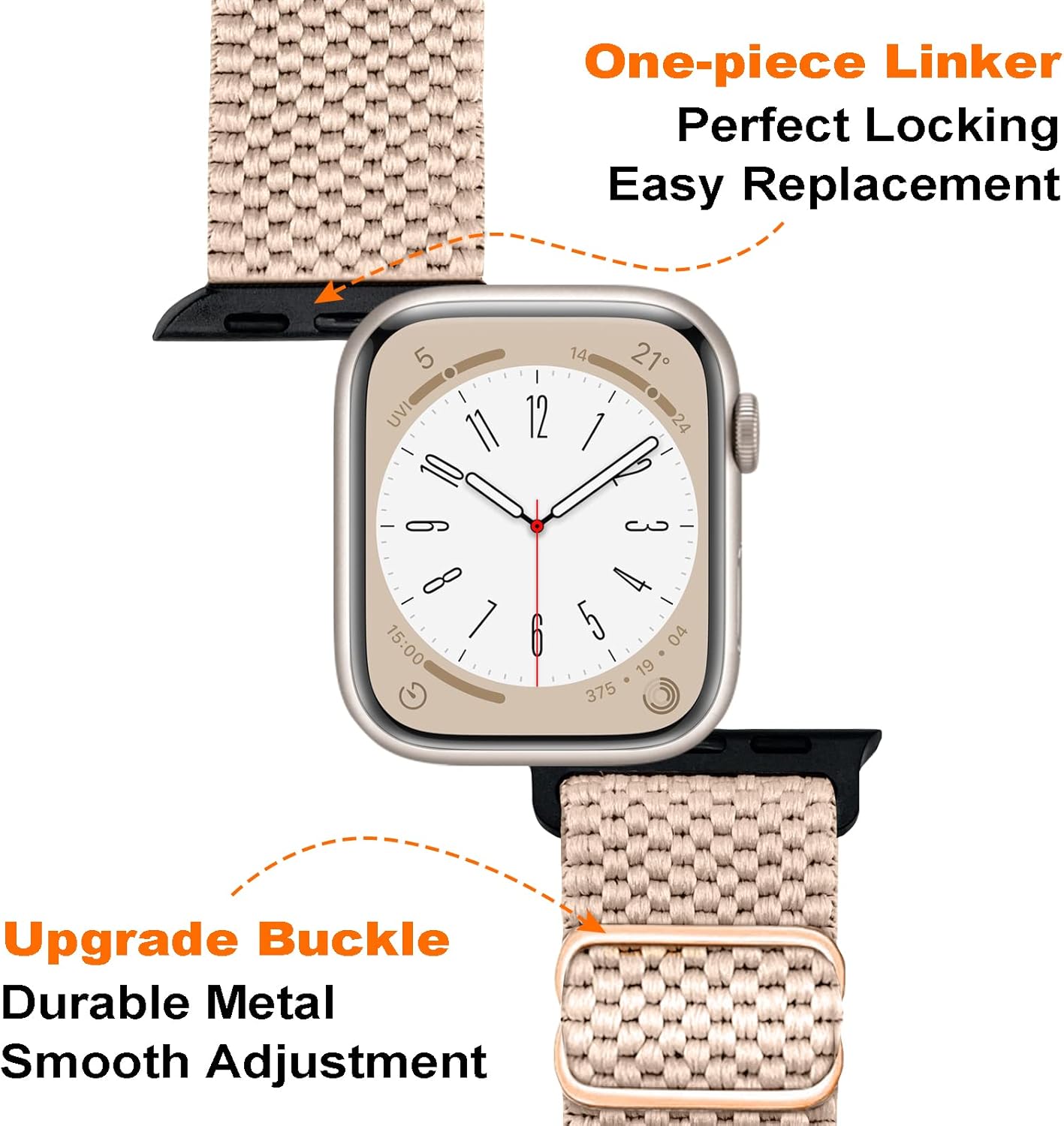 3 Pack Stretchy Nylon Solo Loop Band for Apple Watch 42mm, 44mm, 45mm - Adjustable, Breathable, in Black, White & Light Brown