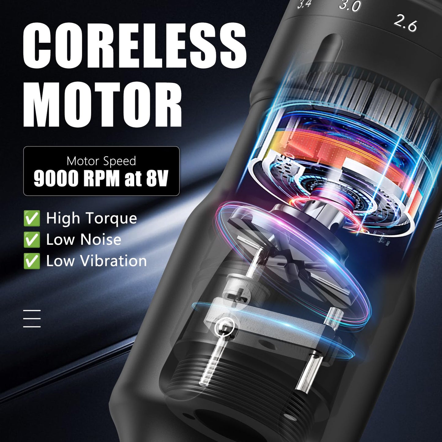 Cordless Rotary Tattoo Machine Pen with Adjustable Stroke and 1600mAh Battery