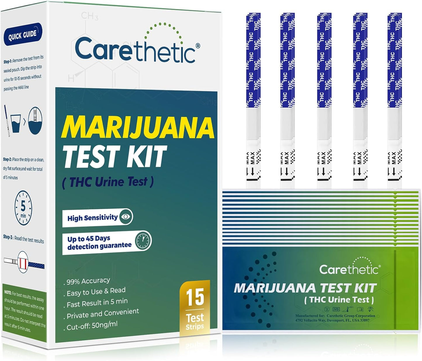 Marijuana THC Test Kit: 15 Strips for Accurate Home Urine Testing, Detects Edibles & Vapes