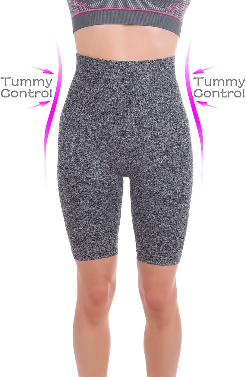 Women's Size M High Waist Heather Gray Biker Shorts - Tummy Control, Seamless Design