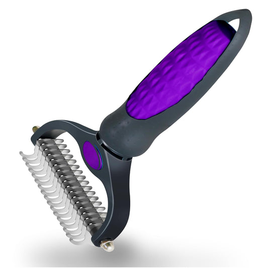 Purple Professional Pet Grooming Brush for Long-Haired Dogs & Cats, Double-Sided Stainless Steel