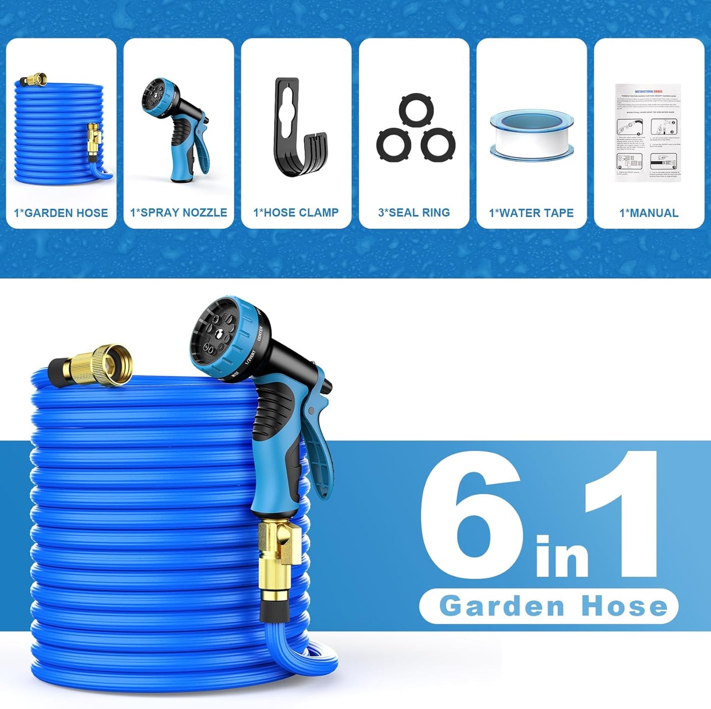 Versatile 50ft Expandable Garden Hose with 10 Spray Nozzles and Nano Rubber