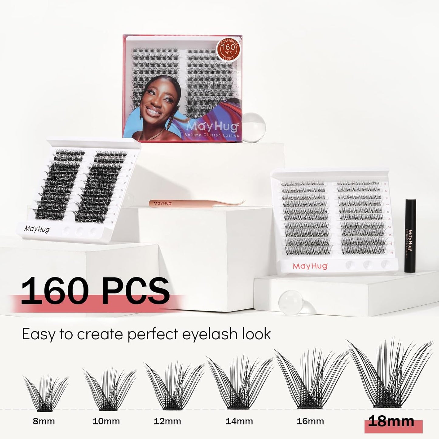 DIY Eyelash Extensions Kit - 160 Pcs D Curl Lash Clusters for Natural, Wispy Look