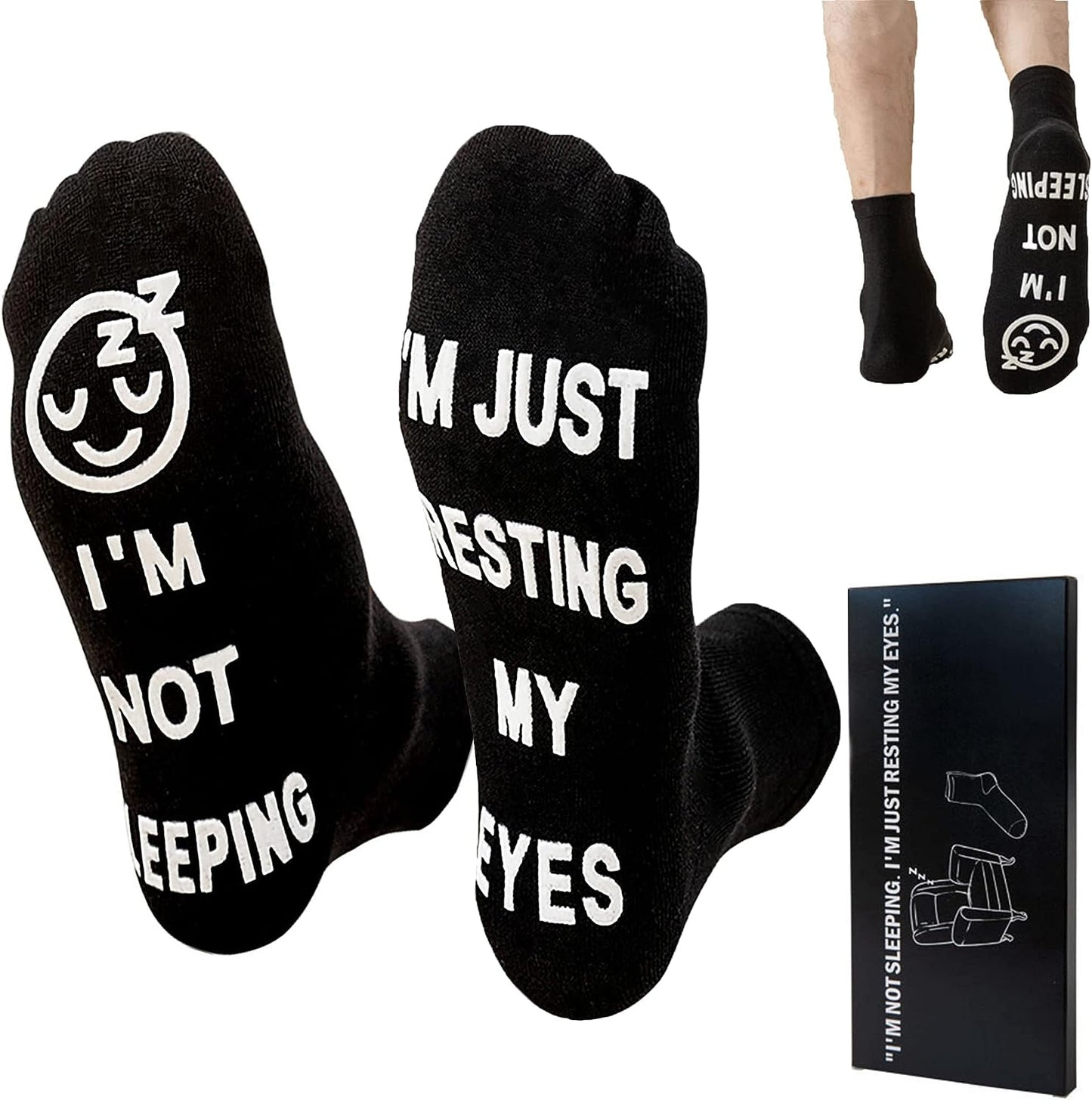 "I'm Not Sleeping I'm Just Resting My Eyes" Black Socks Funny Gift