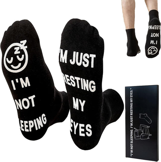 "I'm Not Sleeping I'm Just Resting My Eyes" Black Socks Funny Gift