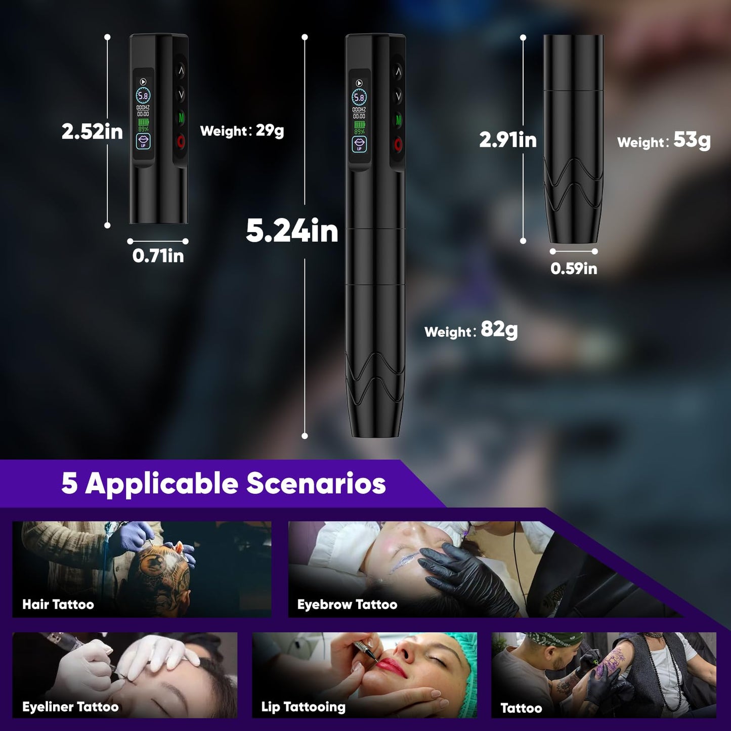 Wireless Microblading Tattoo Pen Kit with Digital LED Display, 2 x 500mAh Batteries, 20 Needles, Practice Skins, Eyebrow Inks, Beginner Supplies, Black