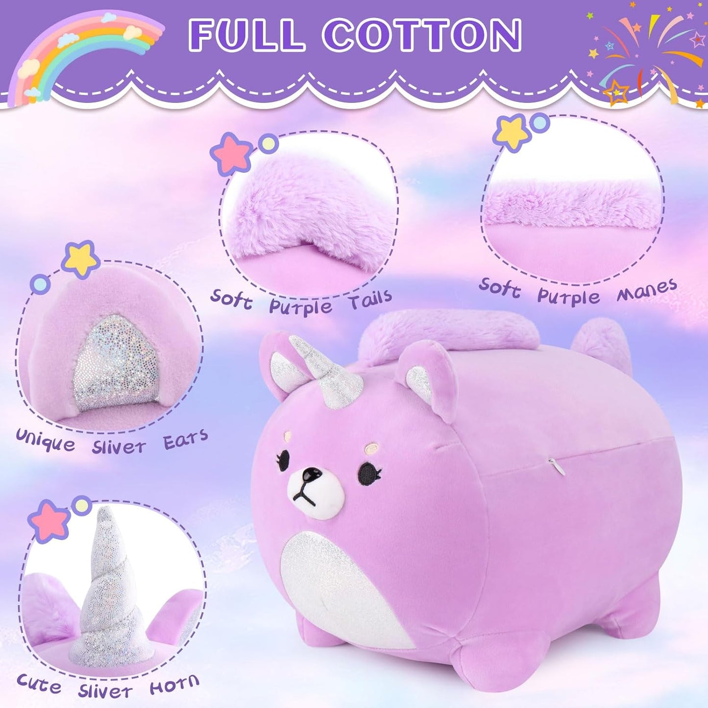 Unicorn Plush Shiba Inu - Cute Purple Stuffed Animal for Room Decor & Gifts