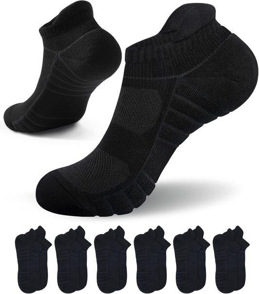 Pack of 6 Men's Size 6-8 Cushioned Ankle Socks for Running & Sports - Durable, Breathable, Odor-Free