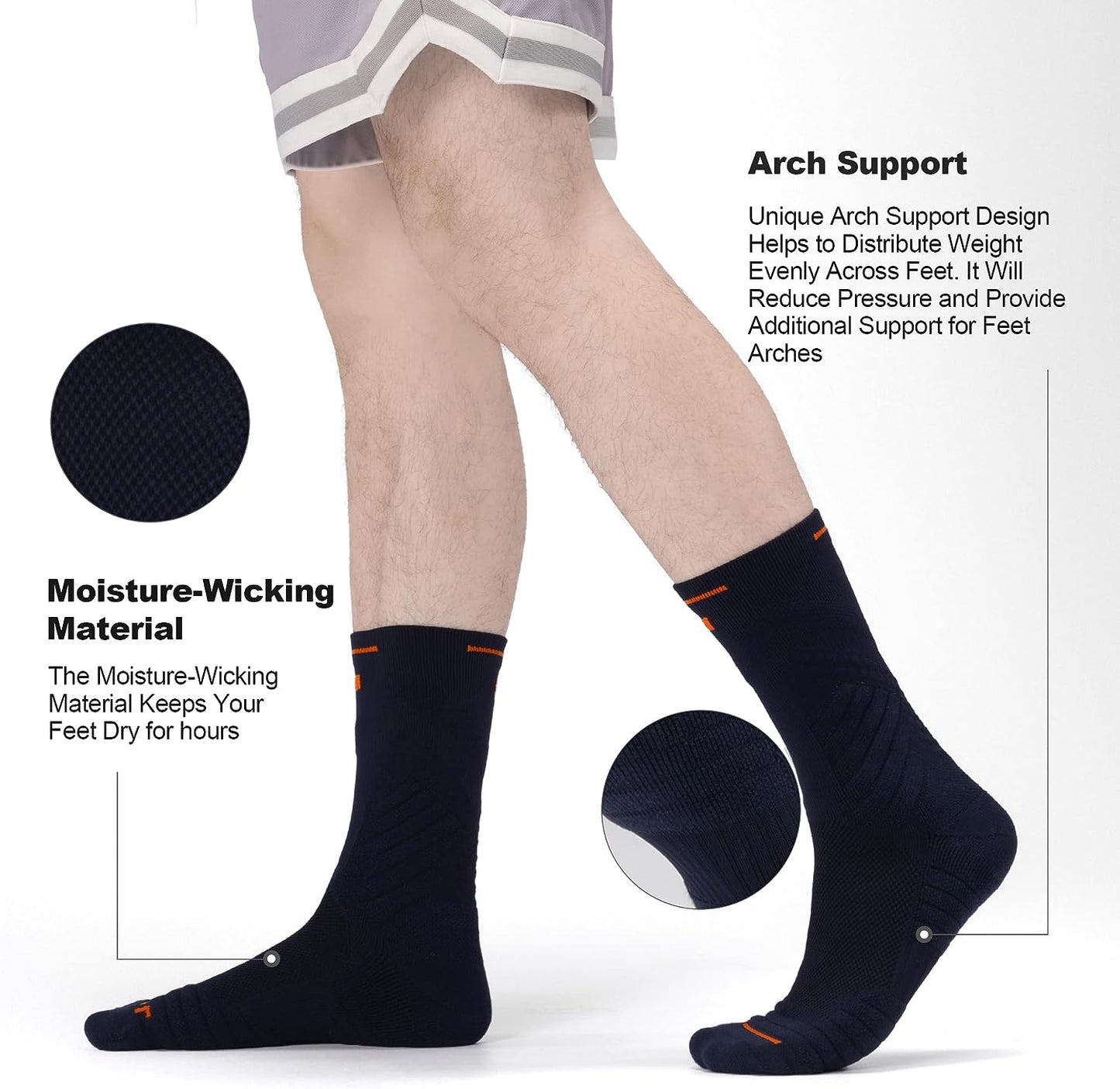 3 Pairs Size M Elite Breathable Compression Cushion Athletic Crew Socks