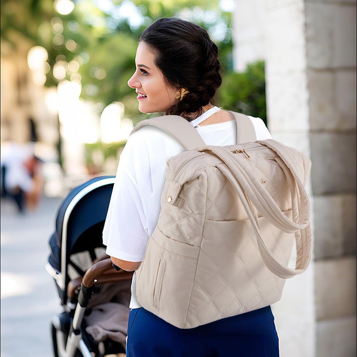 2-in-1 Diaper Bag Backpack and Tote with Changing Pad and Insulated Pockets - White