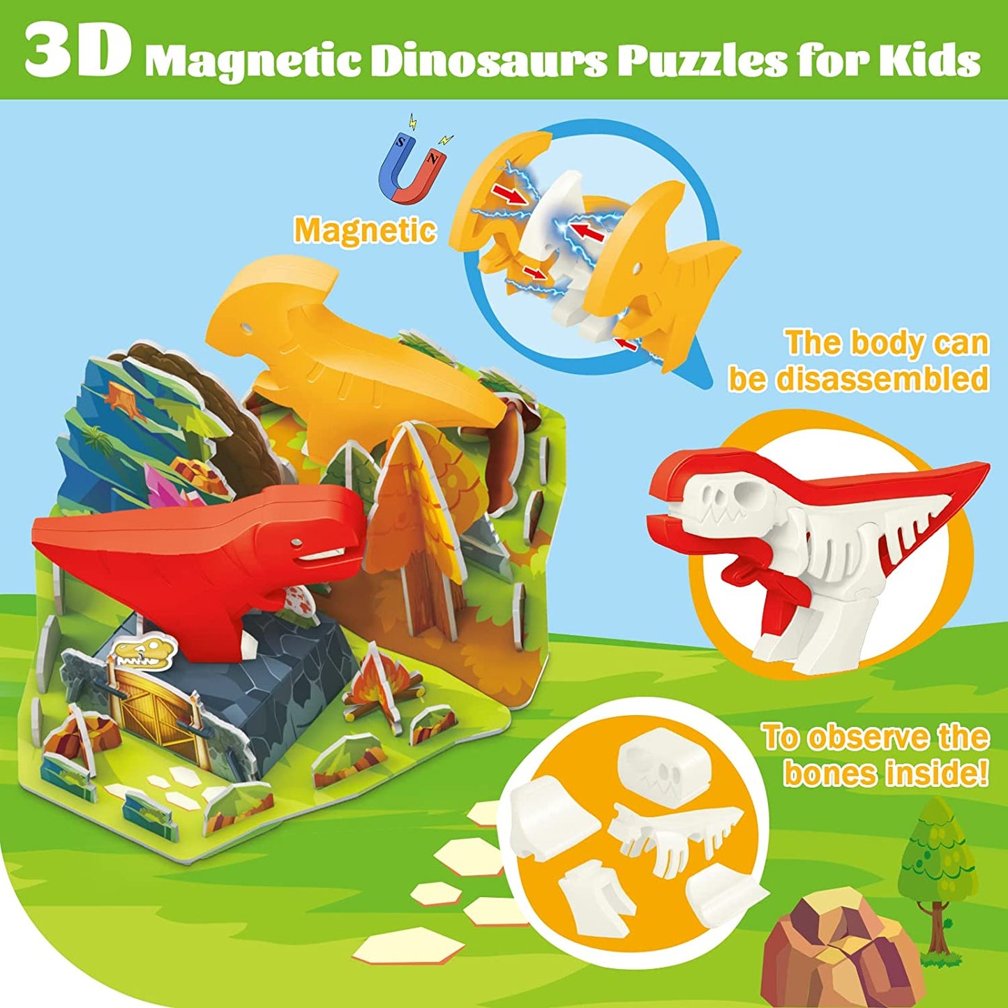 3D Magnetic Dinosaurs Toy Play Set for Toddlers Learning & Development