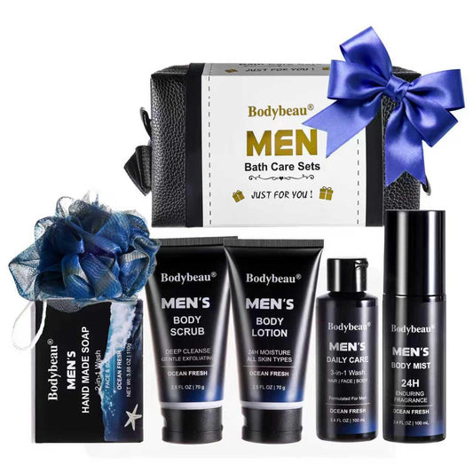 Men's 7-Piece Bath and Body Spa Gift Set with Travel Bag - Ocean Fresh Scent
