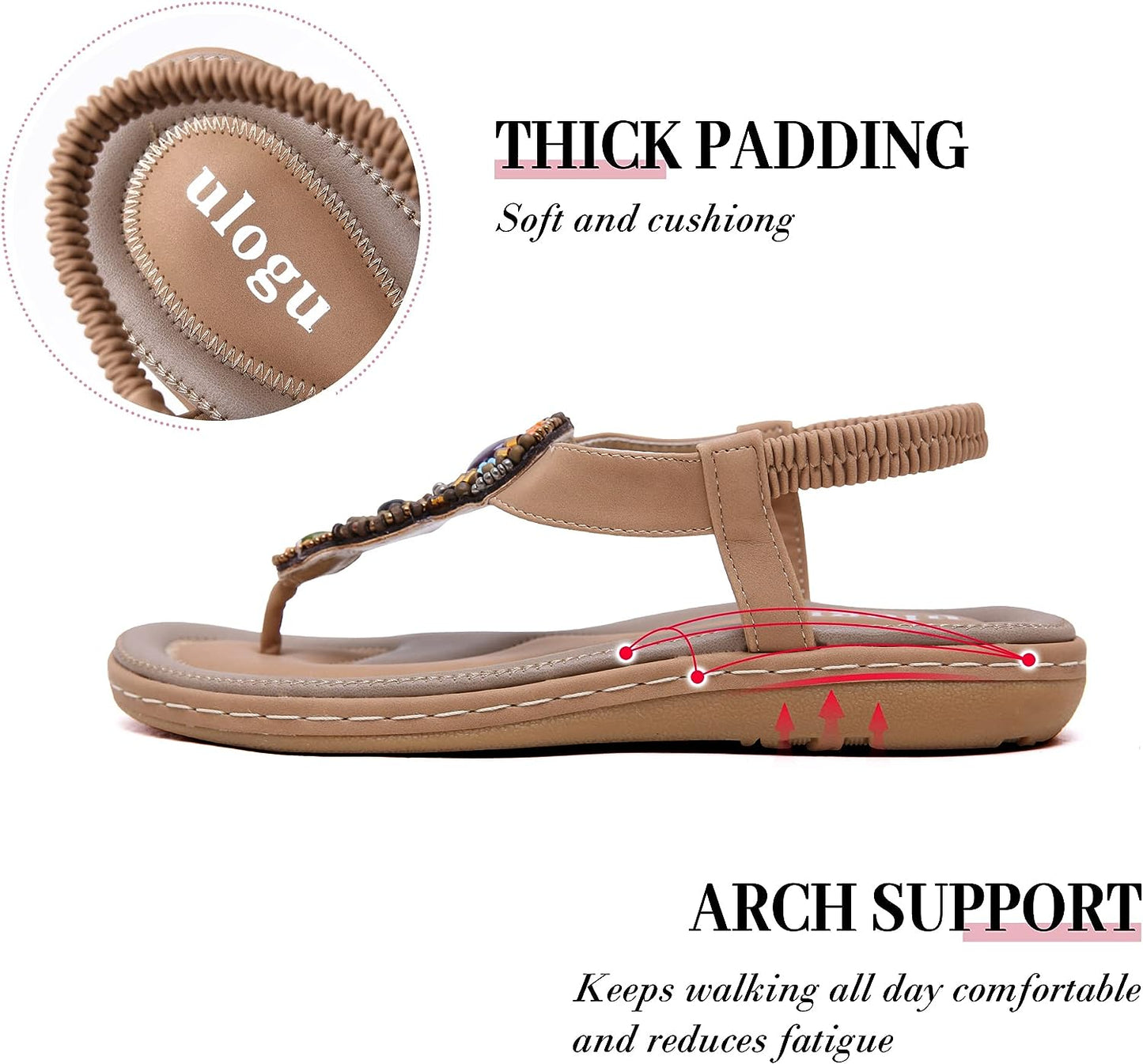 Apricot T-Strap Boho Beads Beach Sandals/Flats