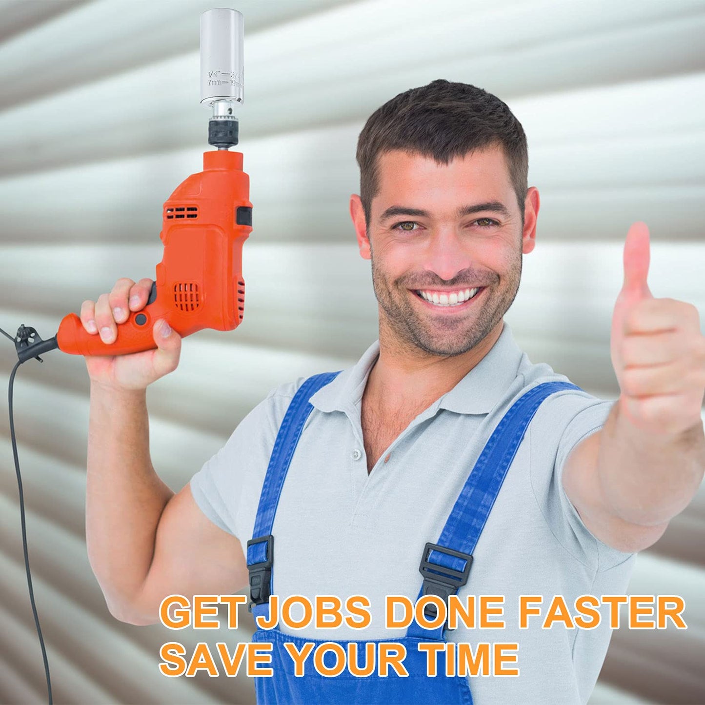 Universal Socket Tool Set, Self-Adjusting 7mm-19mm & 1/4 in-3/4 in, Includes Power Drill Adapter, 2-Piece Multi-Function Nut Driver for Fasteners