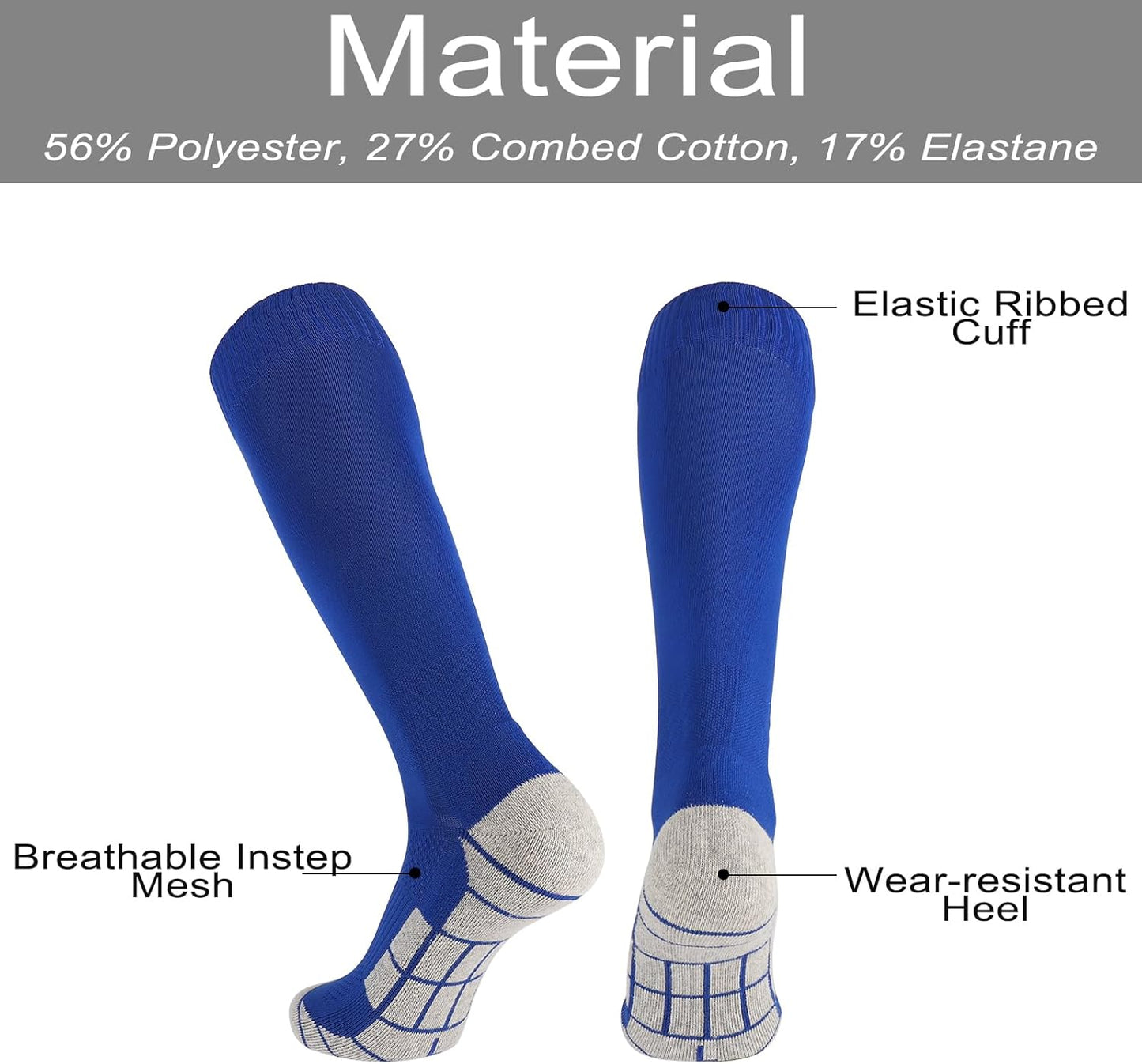 Premium Size S Royal Blue Youth Sports Socks - Royal Blue, Cushioned, Knee High - Ideal for Soccer & More