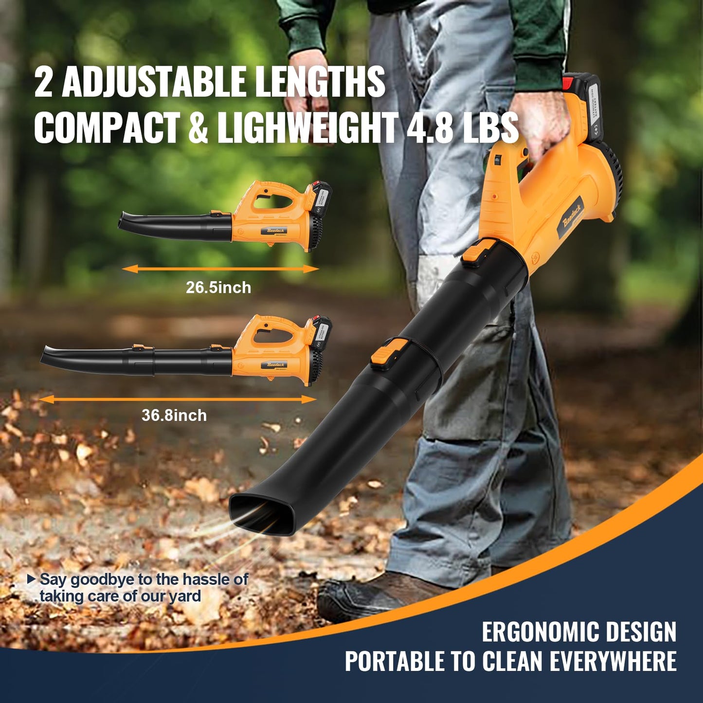 Cordless Leaf Blower with 2x 4.0Ah Batteries and Charger, 6-Speed 250 MPH Electric Blower for Lawn Care and Garden Cleaning
