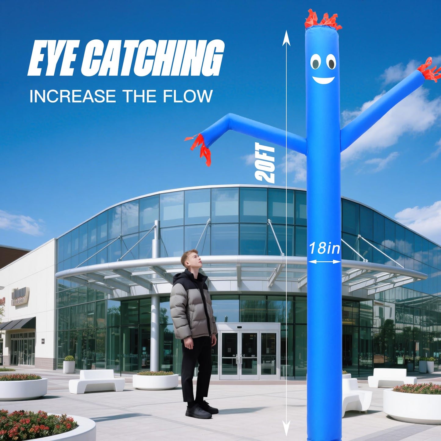 20ft Blue Inflatable Sky Puppet Dancer Waving Tube Man Attachment for Advertising